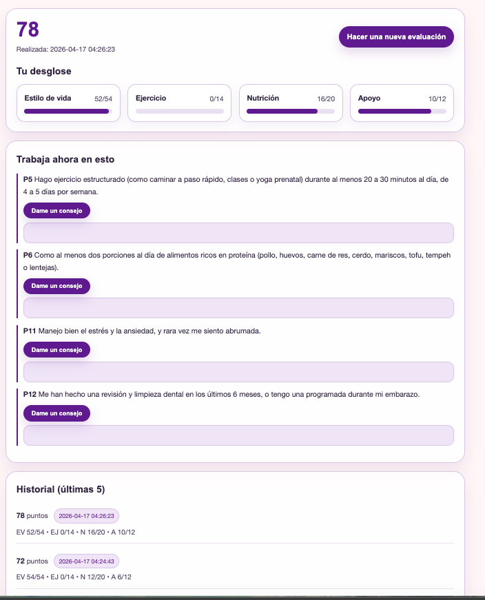 Panel de progreso y resultados de BabyQ