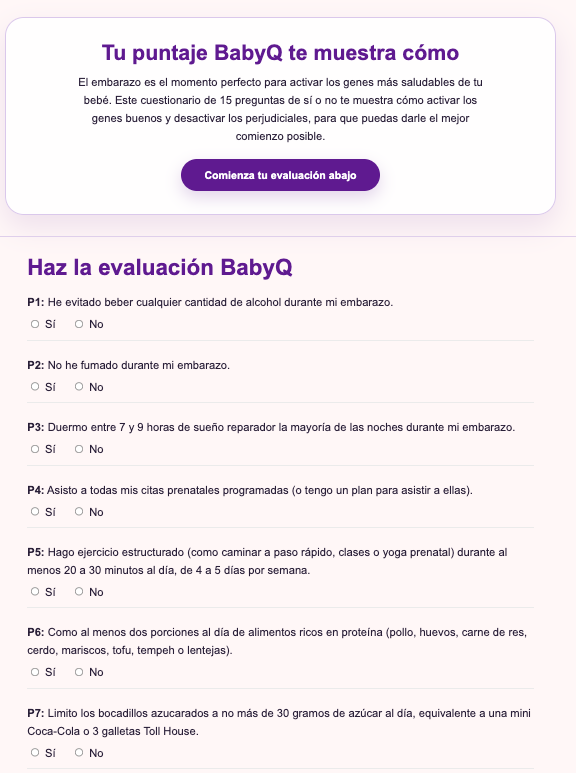 Interfaz del cuestionario BabyQ